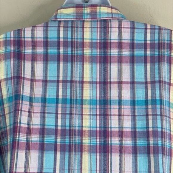 Vintage Plaid Camp Shirt Top Womens 3X Button Up Classic Preppy Colorful Crisp - Picture 7 of 9